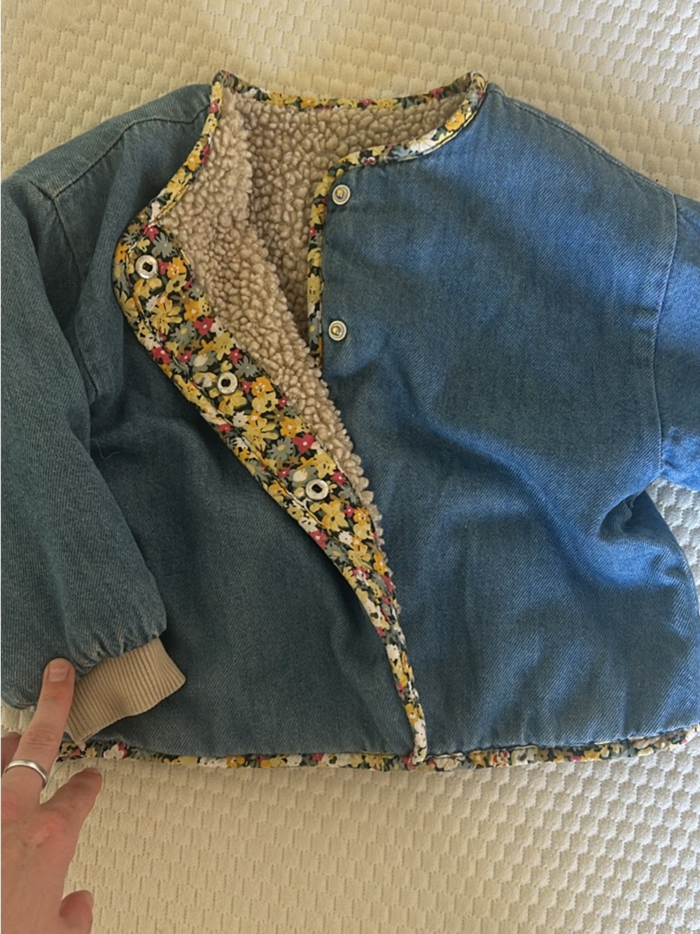 Zara Kids Reversible Denim Jacket with Floral Trim - Blue
